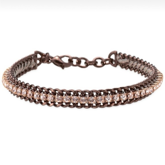 Stella & Dot vintage copper cup chain bracelet with pink rhinestones - Picture 1 of 10